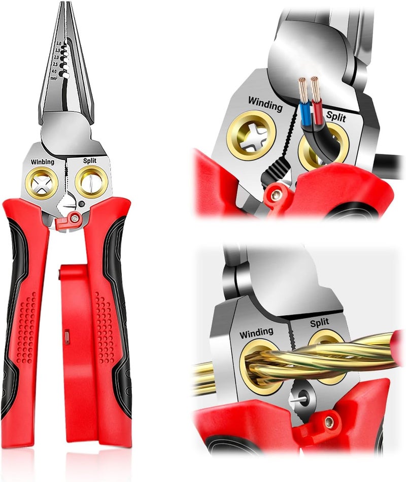 TRYGYY 8 In 1 Wire Stripper With Voltage Tester, Multi-Function Electric Wire Stripping Tool For Cutting And Pulling Pliers, Electrician Repair Tool, Wire Strippers Electrical (Red) - Image 1